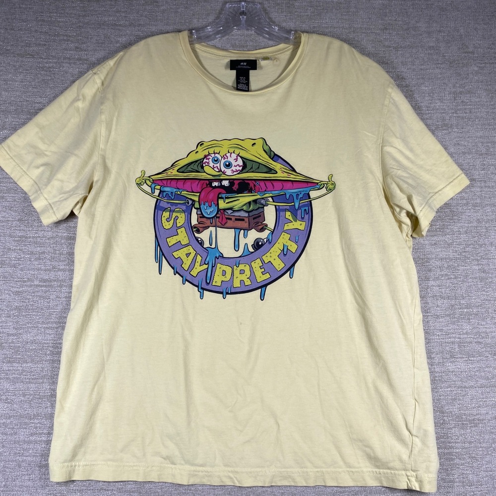 H&M SpongeBob Stay Pretty Graphic T-Shirt Mens XL Yellow Short Sleeve Cotton